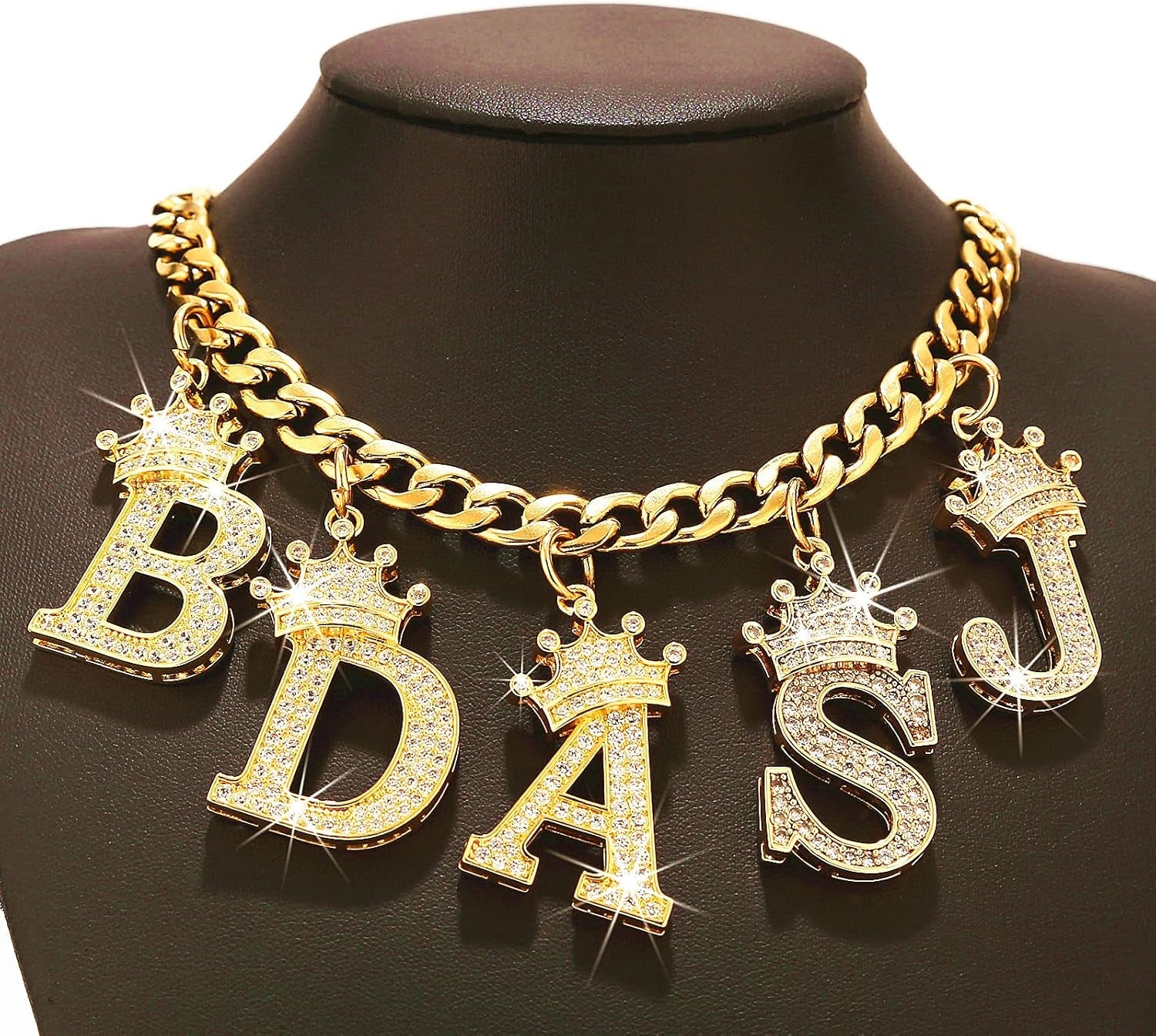 A-Z Letters Necklace Crown Necklace for Men Women 18K Gold Plated Letters Pendants with 23'' Chain Hip Hop Alphabet Name Jewelry Mom Gifts